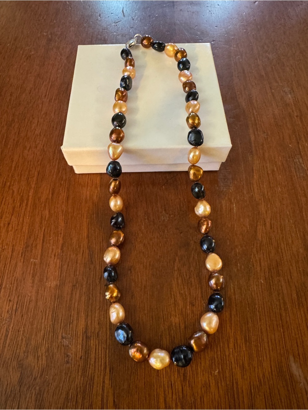 Handcrafted Gold and Black Pearl Bead Necklace